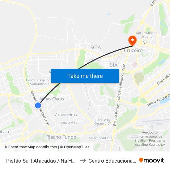 Pistão Sul | Atacadão / Na Hora / Leonardo da Vinci to Centro Educacional 01 Do Cruzeiro map