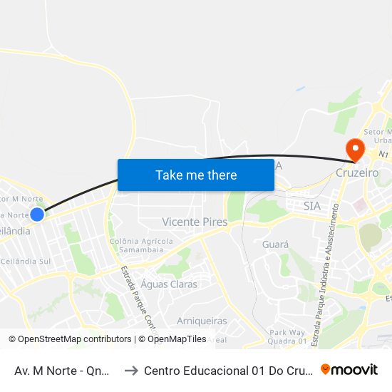 Av. M Norte - Qnm 34 to Centro Educacional 01 Do Cruzeiro map