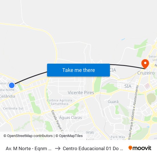 Av. M Norte - Eqnm 36/38 to Centro Educacional 01 Do Cruzeiro map