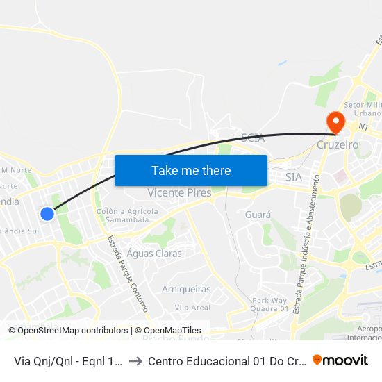Via Qnj/Qnl - Eqnl 10/12 to Centro Educacional 01 Do Cruzeiro map