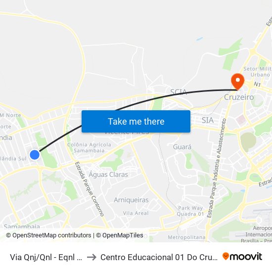 Via Qnj/Qnl - Eqnl 6/8 to Centro Educacional 01 Do Cruzeiro map
