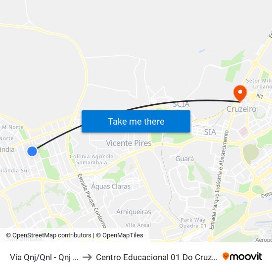 Via Qnj/Qnl - Qnj 25 to Centro Educacional 01 Do Cruzeiro map