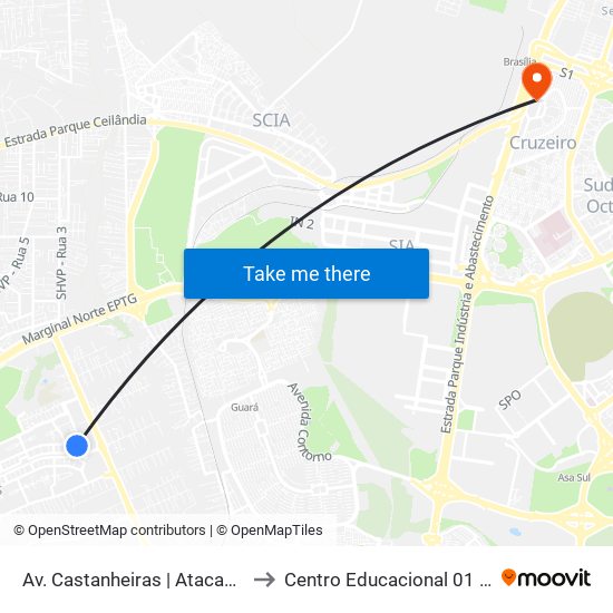 Av. Castanheiras | Atacadão Dia A Dia to Centro Educacional 01 Do Cruzeiro map