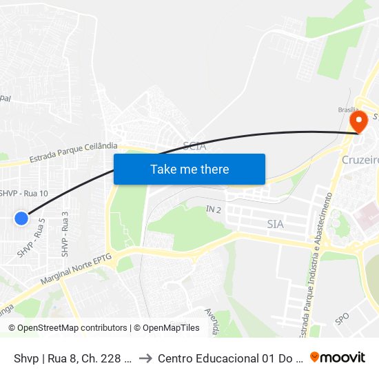 Shvp | Rua 8, Ch. 228 (Rhino) to Centro Educacional 01 Do Cruzeiro map