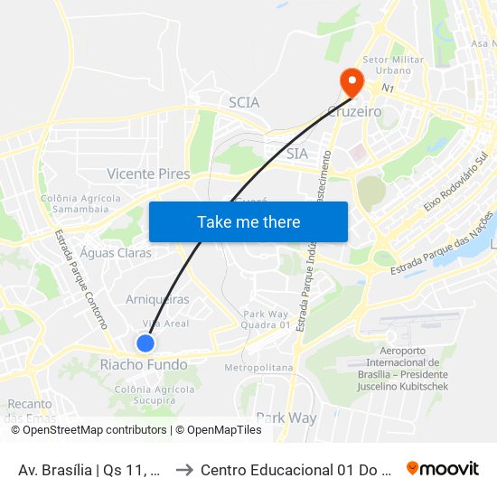 Av. Brasília | Qs 11, Conj. H to Centro Educacional 01 Do Cruzeiro map