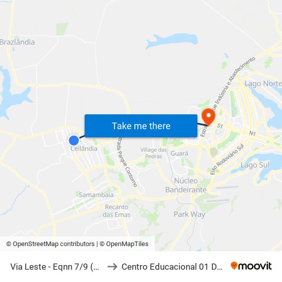 Via Leste - Eqnn 7/9 (Supercei) to Centro Educacional 01 Do Cruzeiro map