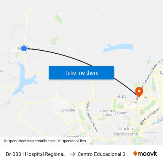 Br-080 | Hospital Regional De Brazlândia to Centro Educacional 01 Do Cruzeiro map