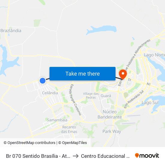 Br 070 Sentido Brasília - Atacadão Dia A Dia to Centro Educacional 01 Do Cruzeiro map
