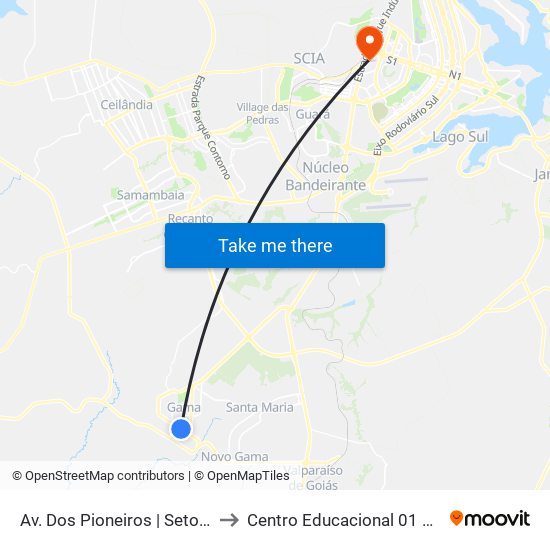 Av. Dos Pioneiros | Setor Sul, Qd. 1 to Centro Educacional 01 Do Cruzeiro map