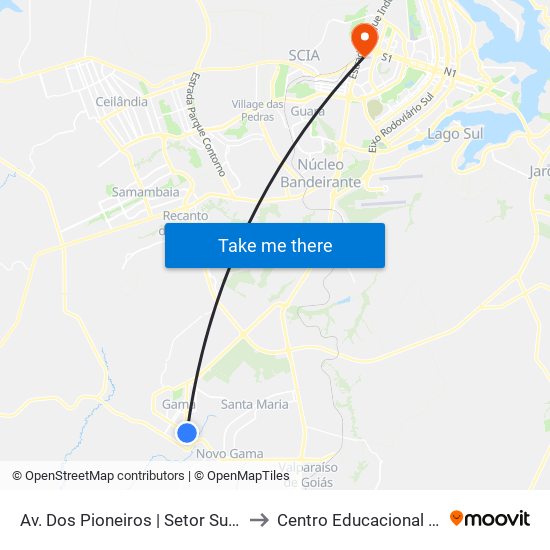 Av. Dos Pioneiros | Setor Sul, Cl 5 (Unicesumar) to Centro Educacional 01 Do Cruzeiro map