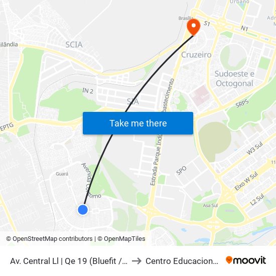 Av. Central ll | QE 19 (Bluefit / CED 3 / Escola Técnica) to Centro Educacional 01 Do Cruzeiro map