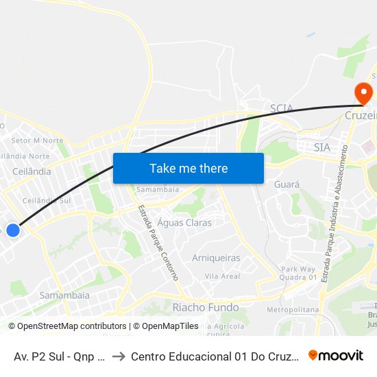 Av. P2 Sul - Qnp 16 to Centro Educacional 01 Do Cruzeiro map