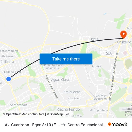 Av. Guariroba - Eqnn 8/10 (Estação Ceilândia Sul) to Centro Educacional 01 Do Cruzeiro map