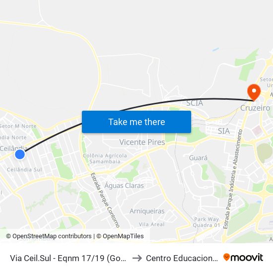 Via Ceil.Sul - Eqnm 17/19 (Gonçalina/Shopping Popular) to Centro Educacional 01 Do Cruzeiro map