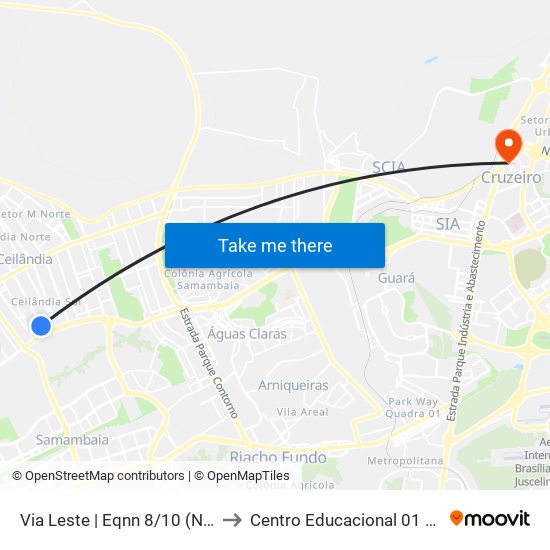Via Leste | Eqnn 8/10 (Nossa Casa) to Centro Educacional 01 Do Cruzeiro map