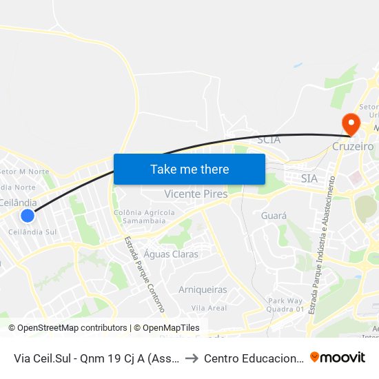Via Ceil.Sul - Qnm 19 Cj A (Assaí/Dia A Dia/Adm.Regional) to Centro Educacional 01 Do Cruzeiro map