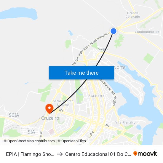 EPIA | Flamingo Shopping to Centro Educacional 01 Do Cruzeiro map