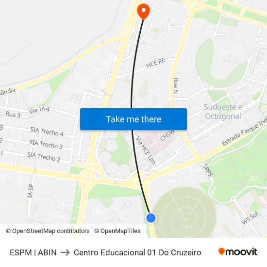 ESPM | ABIN to Centro Educacional 01 Do Cruzeiro map