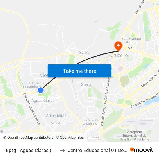 Eptg | Águas Claras (Qd. 107) to Centro Educacional 01 Do Cruzeiro map