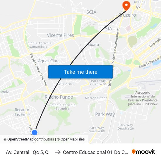 Av. Central | Qc 5, Conj. 3 to Centro Educacional 01 Do Cruzeiro map