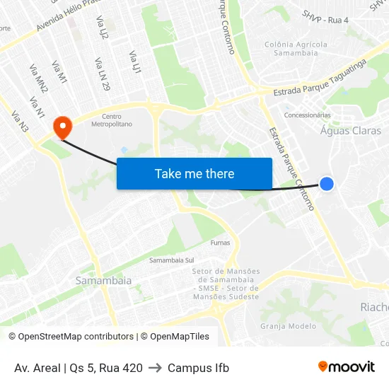 Av. Areal | Qs 5, Rua 420 to Campus Ifb map