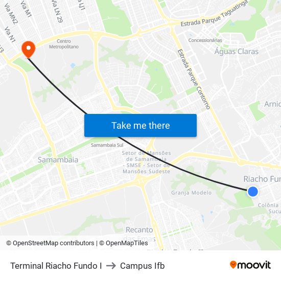 Terminal Riacho Fundo I to Campus Ifb map