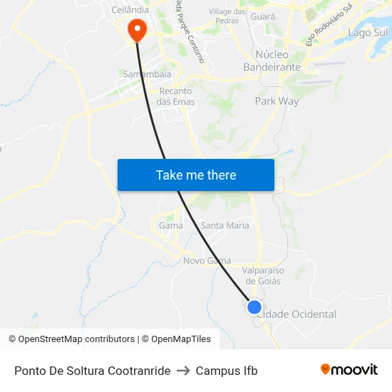 Ponto De Soltura Cootranride to Campus Ifb map