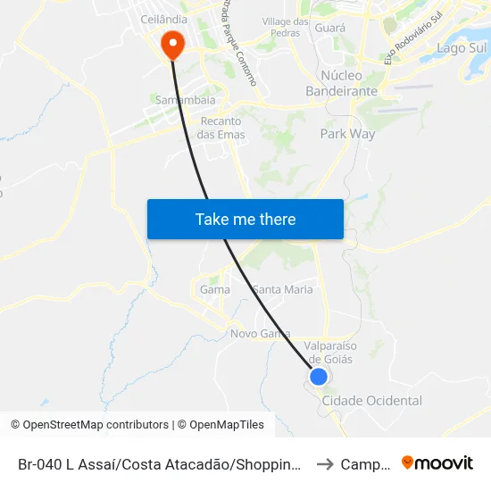 Br-040 L Assaí/Costa Atacadão/Shopping Sul (Passarela Azul) to Campus Ifb map