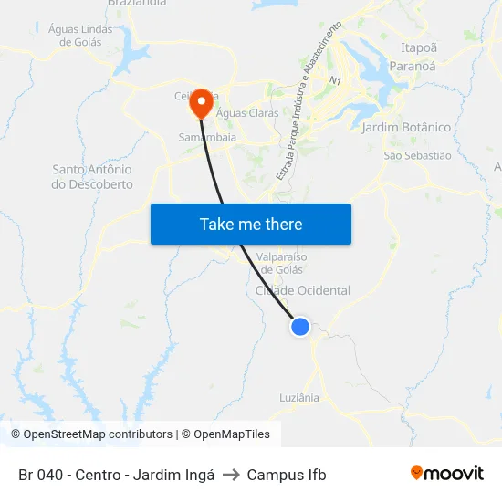 Br 040 - Centro - Jardim Ingá to Campus Ifb map