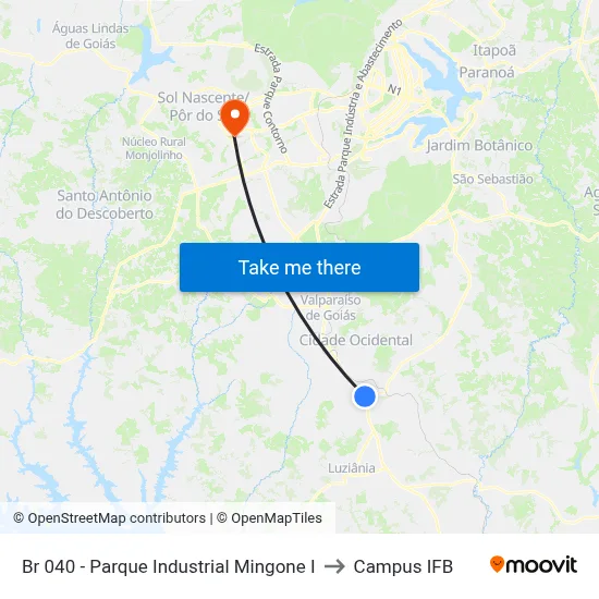 Br 040 - Parque Industrial Mingone I to Campus IFB map