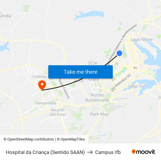 Hospital da Criança (Sentido SAAN) to Campus Ifb map