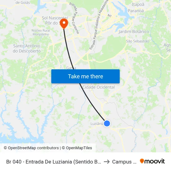 Br 040 - Entrada De Luziania (Sentido Brasília) to Campus IFB map