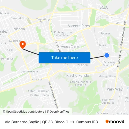 Via Bernardo Sayão | QE 38, Bloco C to Campus IFB map