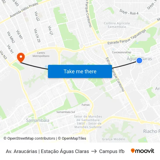 Av. Araucárias | Estação Águas Claras to Campus Ifb map