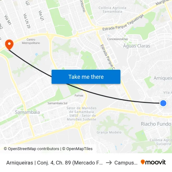 Arniqueiras | Conj. 4, Ch. 89 (Mercado Floresta) to Campus Ifb map