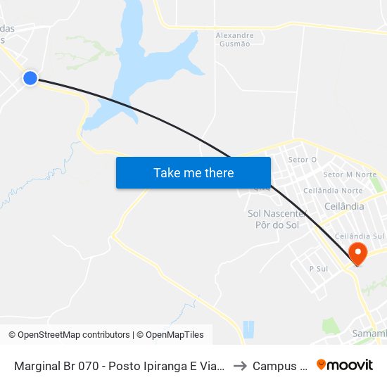 Marginal Br 070 - Posto Ipiranga E Viaduto to Campus Ifb map