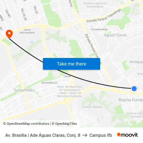 Av. Brasília | Ade Águas Claras, Conj. 8 to Campus Ifb map