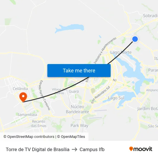 Torre de TV Digital de Brasília to Campus Ifb map