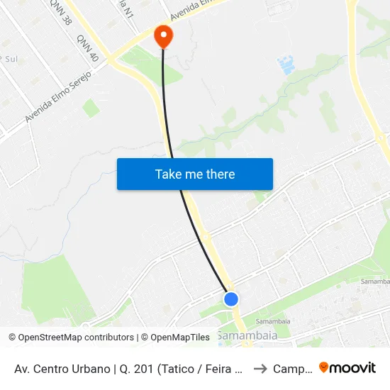 Av. Centro Urbano | Q. 201 (Tatico / Feira Permanente / A Mundial ) to Campus Ifb map