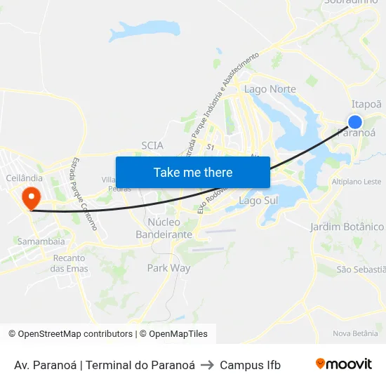 Av. Paranoá | Terminal do Paranoá to Campus Ifb map