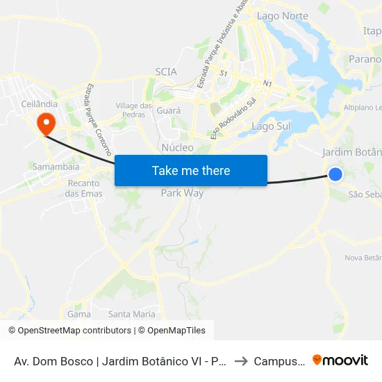 Av. Dom Bosco | Jardim Botânico VI - Portaria I to Campus Ifb map