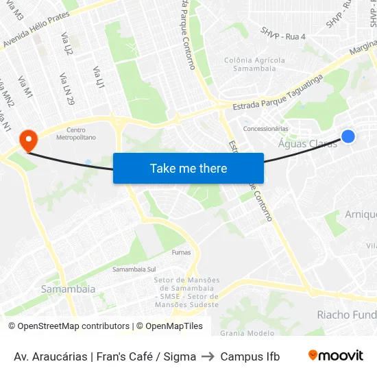 Av. Araucárias | Fran's Café / Sigma to Campus Ifb map