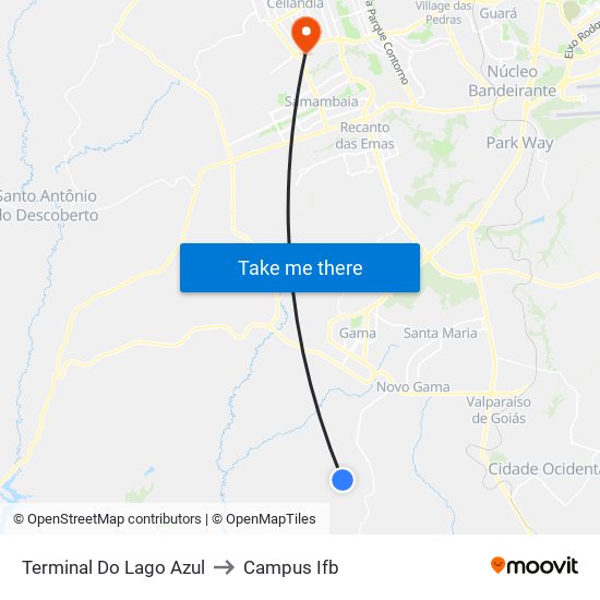 Terminal Do Lago Azul to Campus Ifb map
