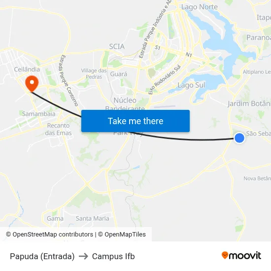 Papuda (Entrada) to Campus Ifb map