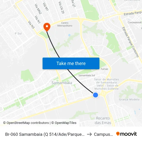 Br-060 Samambaia (Q 514/Ade/Parque Leão) to Campus Ifb map