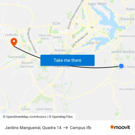 Jardins Mangueiral, Quadra 14 to Campus Ifb map