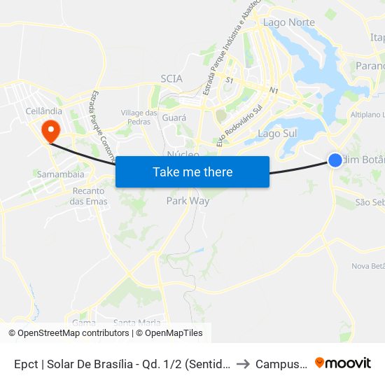 Epct | Solar De Brasília - Qd. 1/2 (Sentido Esaf) to Campus Ifb map