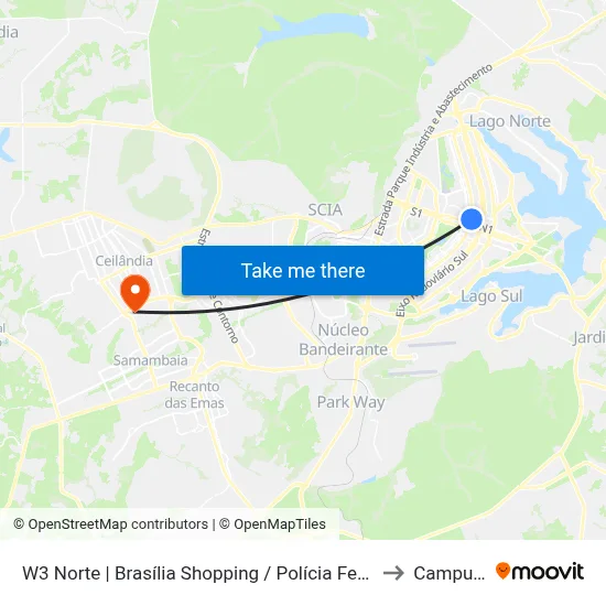 W3 Norte | Brasília Shopping / Polícia Federal / SCN / SHN to Campus IFB map