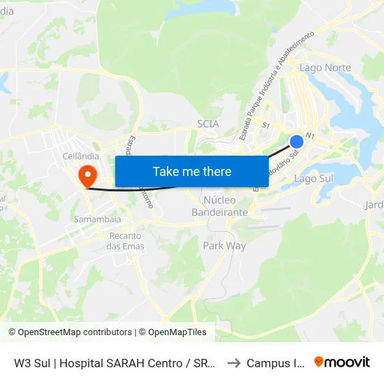 W3 Sul | Hospital SARAH Centro / SRTVS to Campus IFB map
