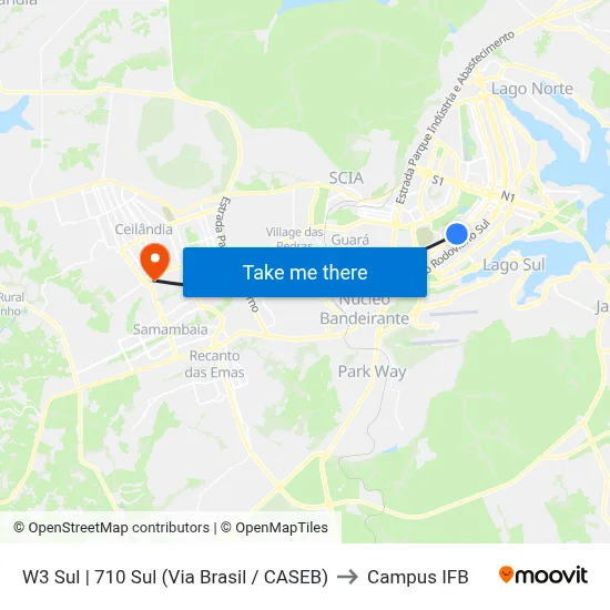 W3 Sul | 710 Sul (Via Brasil / CASEB) to Campus IFB map